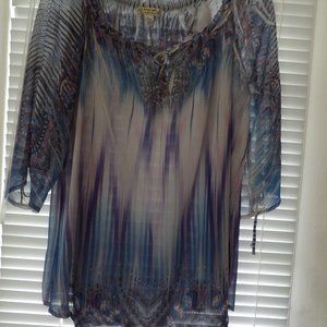 Pretty Sheer Peasant Blouse - Energe - Lg. - Nice colors!